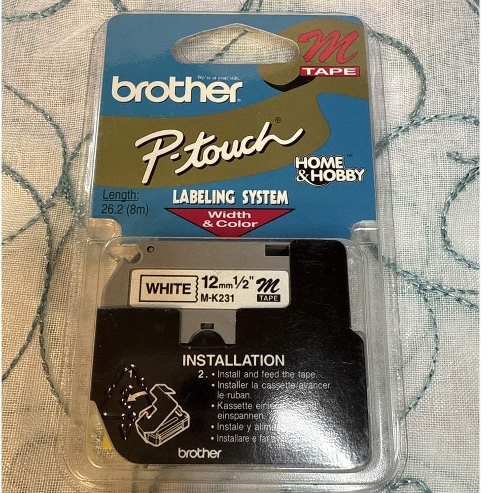Brother P-Touch M-K231 Label Tape Black on White 12mm 1/2" 26.2ft Sealed‎